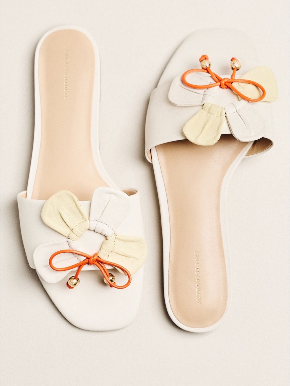 Anthropologie Cream Flower Slide Sandals with bow accent